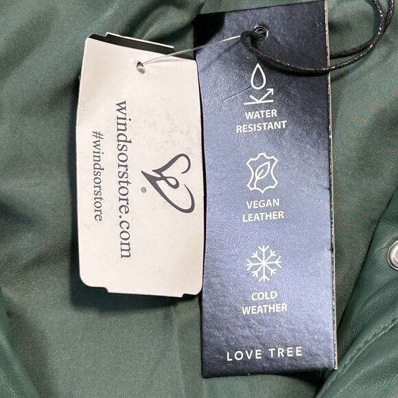Windsor Love Tree Vegan Leather Puffer Crop Jacket Womens Size Large, Green - Picture 5 of 16